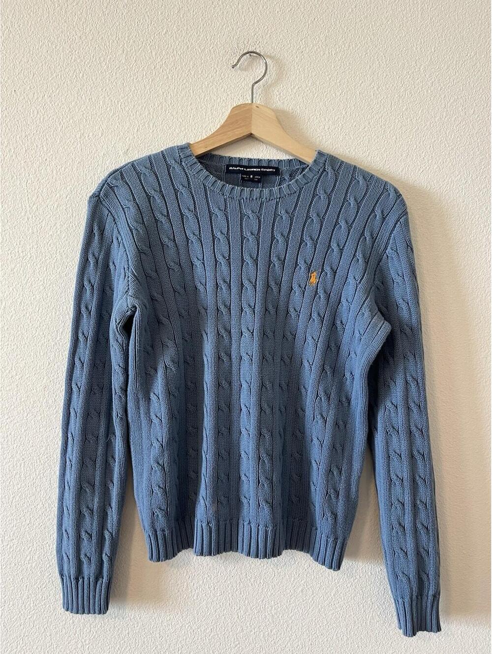 Ralph Lauren Sport Blue Cable Knit Cotton Sweater Small